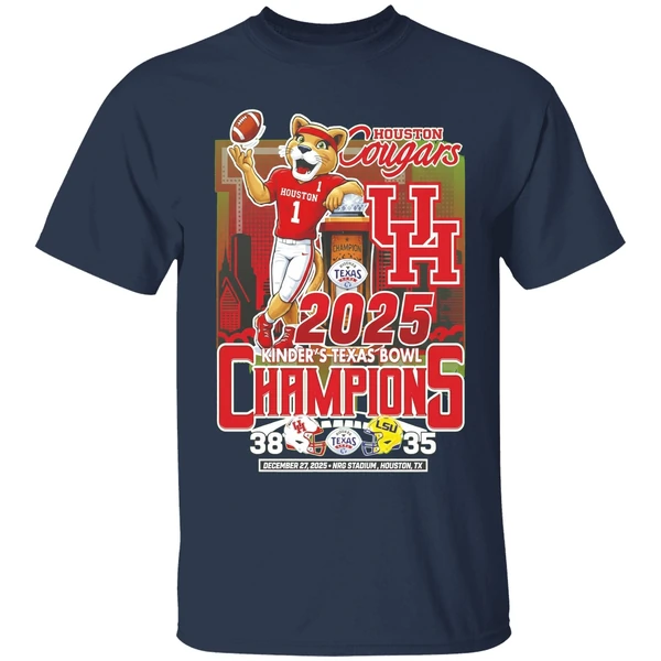 houston cougars football kinders texas bowl champions 2025 38 35 mascot shirt navy