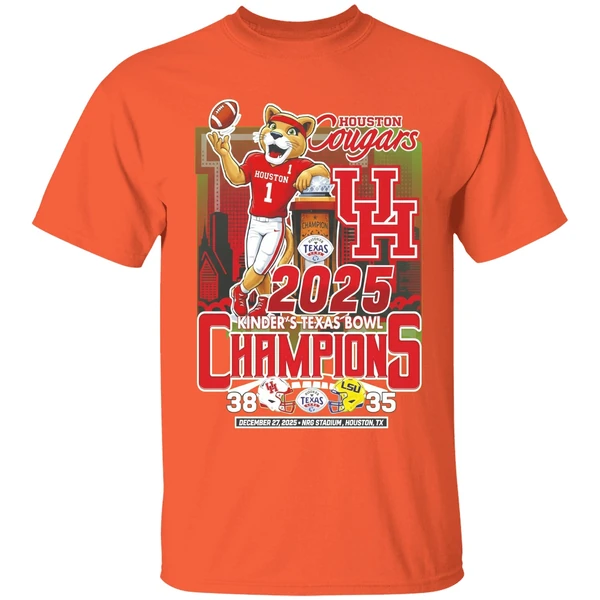 houston cougars football kinders texas bowl champions 2025 38 35 mascot shirt orange