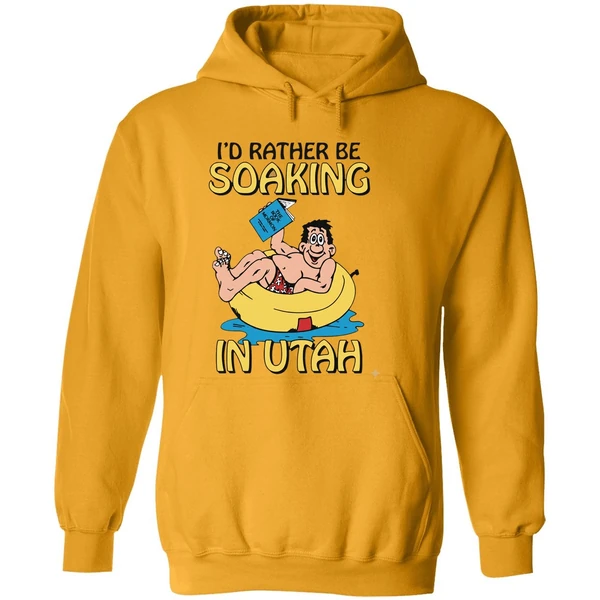 Hugo Holding The Book Of Mormon Id Rather Be Soaking In Utah Hoodie