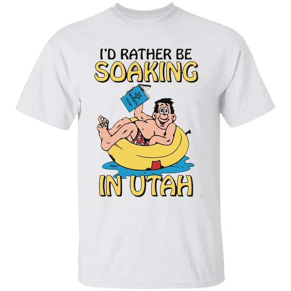 Hugo Holding The Book Of Mormon Id Rather Be Soaking In Utah Shirt