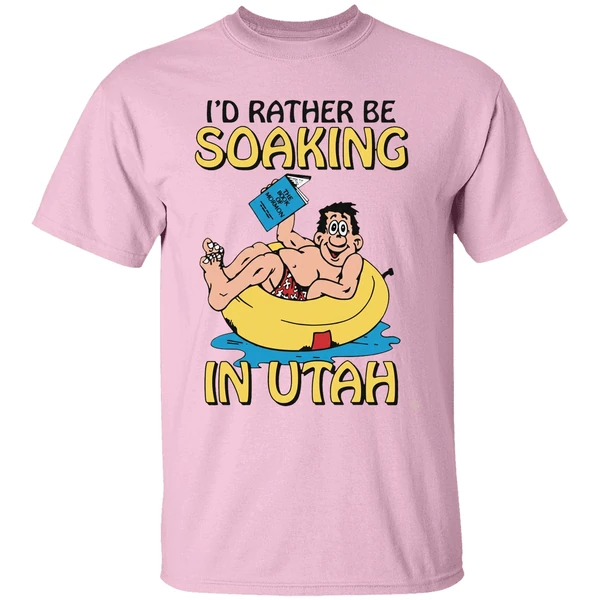 Hugo Holding The Book Of Mormon Id Rather Be Soaking In Utah Shirt - Image 2