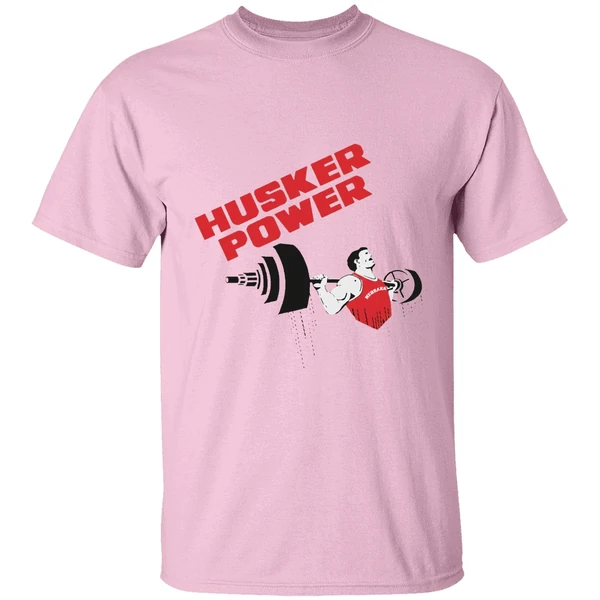 husker power logo gym shirt lightpink
