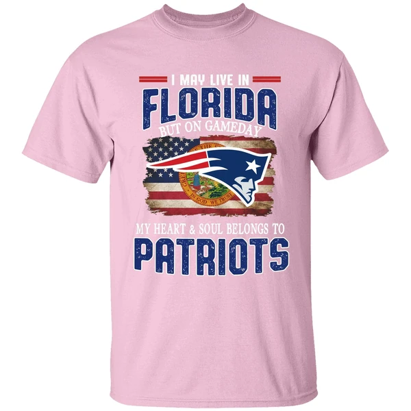 I May Live In Florida But On Game Day My Heart And Soul Belongs To Patriots Shirt - Image 3