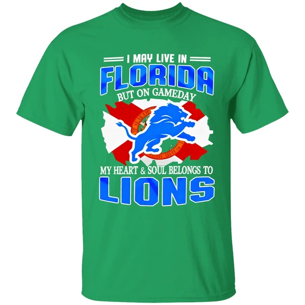 I May Live In Florida But On Gameday My Heart And Soul Belongs To Detroit Lions Shirt - Image 2