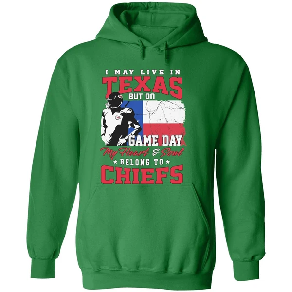 I May Live In Texas But Gameday My Heart And Soul Belong To Kansas City Chiefs Flag Hoodie - Image 2