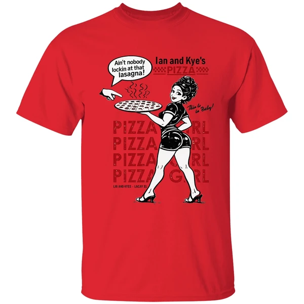 ian and kyes pizza girl shirt red