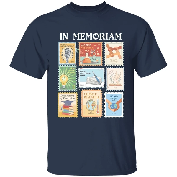 in memoriam postage stamps shirt navy