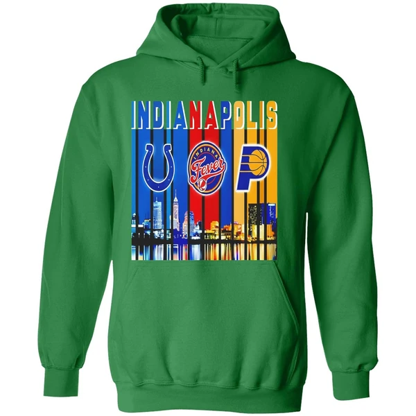 Indianapolis Colts Indiana Fever And Indiana Pacers Skyline Logo Hoodie - Image 2