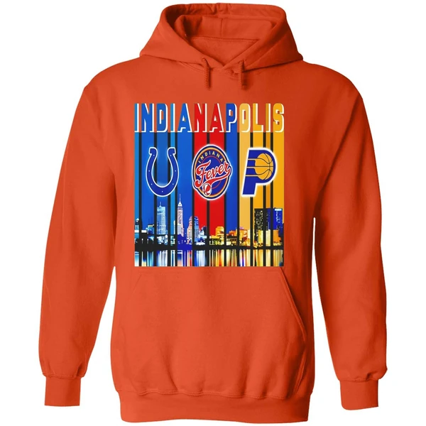 Indianapolis Colts Indiana Fever And Indiana Pacers Skyline Logo Hoodie - Image 6