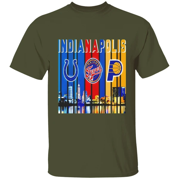 Indianapolis Colts Indiana Fever And Indiana Pacers Skyline Logo Shirt - Image 4
