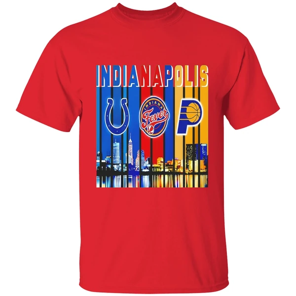 Indianapolis Colts Indiana Fever And Indiana Pacers Skyline Logo Shirt - Image 7