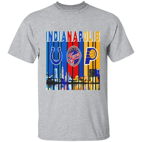 Indianapolis Colts Indiana Fever And Indiana Pacers Skyline Logo Shirt - Image 9