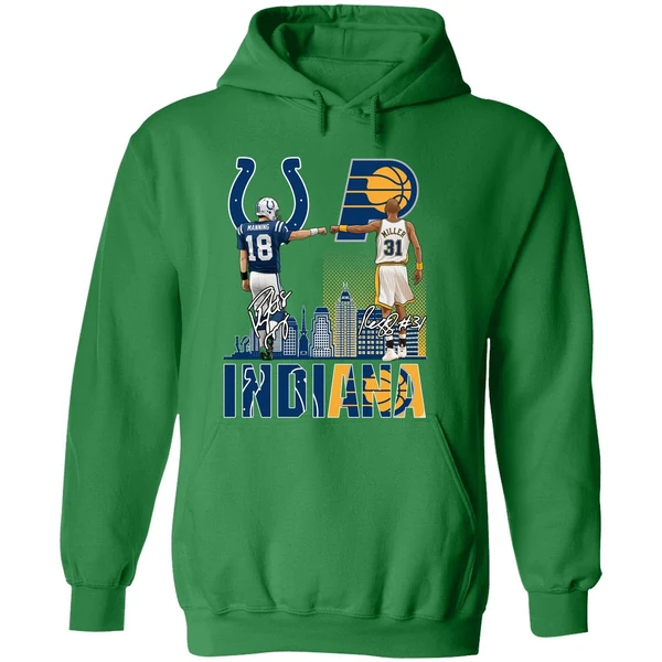 Indianapolis Colts Indiana Pacers Peyton Manning Vs Reggie Miller Hoodie - Image 2