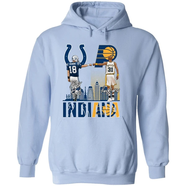 Indianapolis Colts Indiana Pacers Peyton Manning Vs Reggie Miller Hoodie - Image 4
