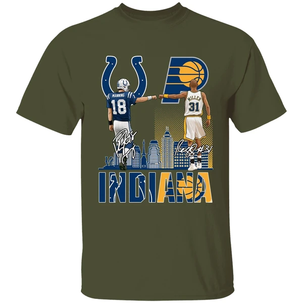 indianapolis colts indiana pacers peyton manning vs reggie miller shirt militarygreen