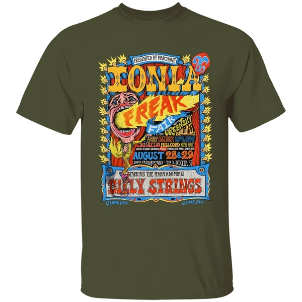 ionia freak fair 2026 event tee with full lineup starring billy strings shirt militarygreen
