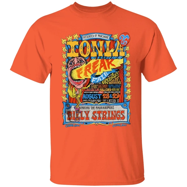 ionia freak fair 2026 event tee with full lineup starring billy strings shirt orange