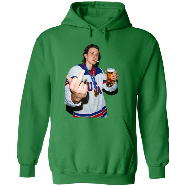 Jack Hughes Middle Finger And Beer Usa Hockey Champion Gold 2026 Hoodie - Image 2