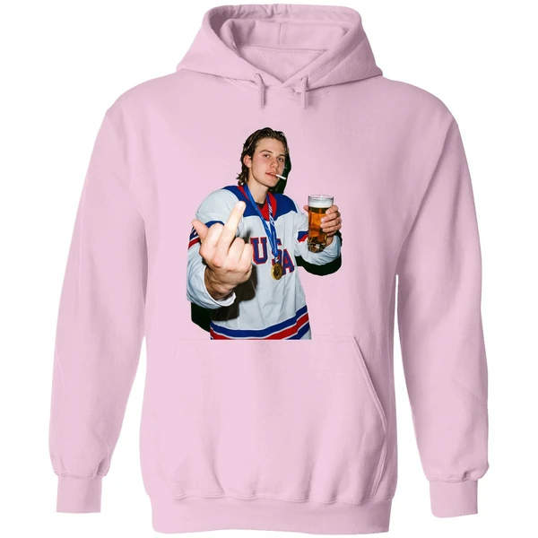 Jack Hughes Middle Finger And Beer Usa Hockey Champion Gold 2026 Hoodie - Image 5