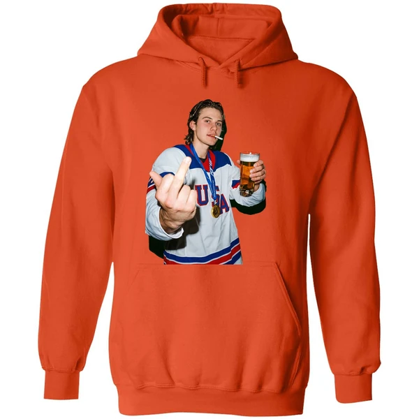 Jack Hughes Middle Finger And Beer Usa Hockey Champion Gold 2026 Hoodie - Image 6