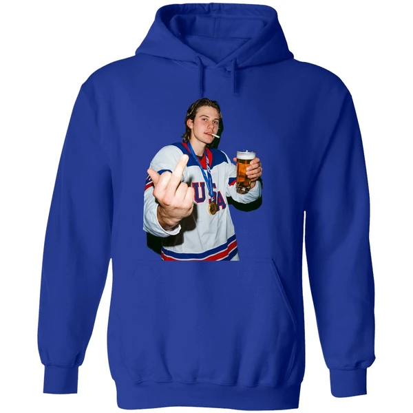 Jack Hughes Middle Finger And Beer Usa Hockey Champion Gold 2026 Hoodie - Image 7