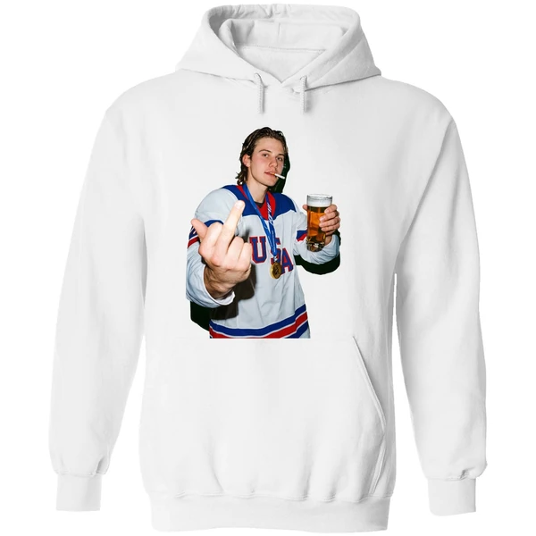 Jack Hughes Middle Finger And Beer Usa Hockey Champion Gold 2026 Hoodie - Image 8
