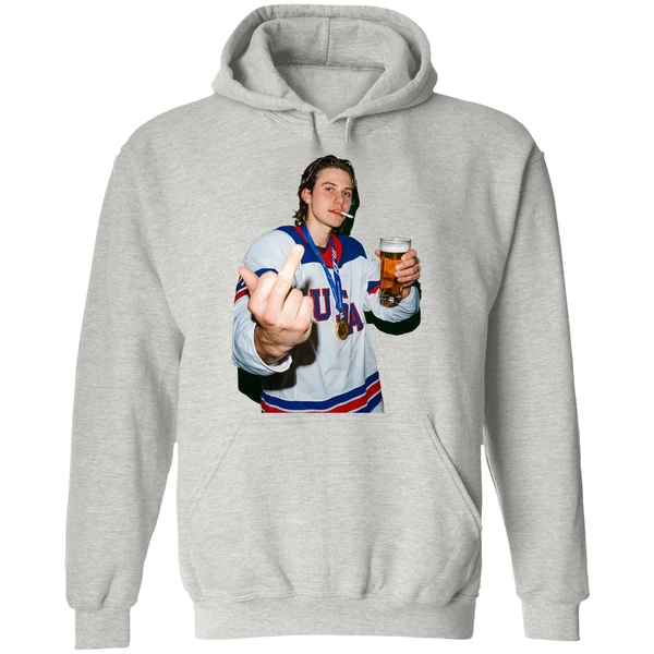 Jack Hughes Middle Finger And Beer Usa Hockey Champion Gold 2026 Hoodie - Image 9