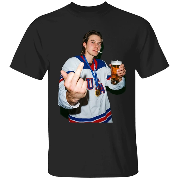 Jack Hughes Middle Finger And Beer Usa Hockey Champion Gold 2026 Shirt