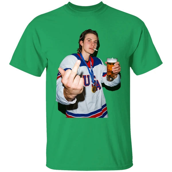 Jack Hughes Middle Finger And Beer Usa Hockey Champion Gold 2026 Shirt - Image 2
