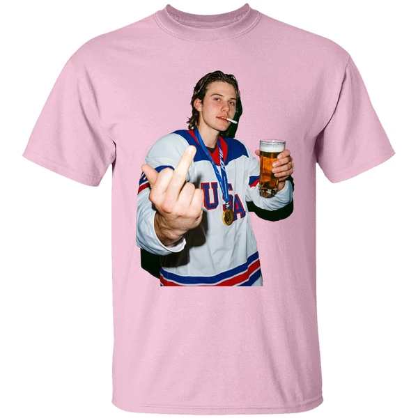 jack hughes middle finger and beer usa hockey champion gold 2026 shirt lightpink