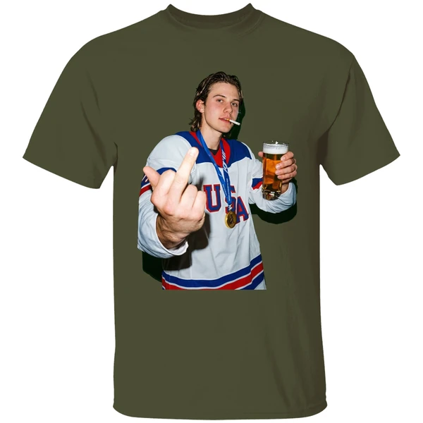 Jack Hughes Middle Finger And Beer Usa Hockey Champion Gold 2026 Shirt - Image 4