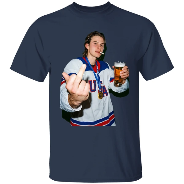 jack hughes middle finger and beer usa hockey champion gold 2026 shirt navy
