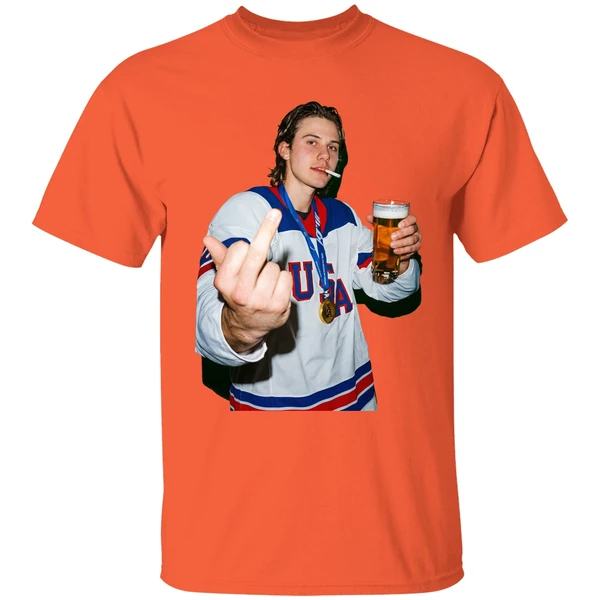 Jack Hughes Middle Finger And Beer Usa Hockey Champion Gold 2026 Shirt - Image 6