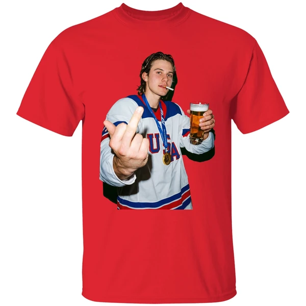 Jack Hughes Middle Finger And Beer Usa Hockey Champion Gold 2026 Shirt - Image 7