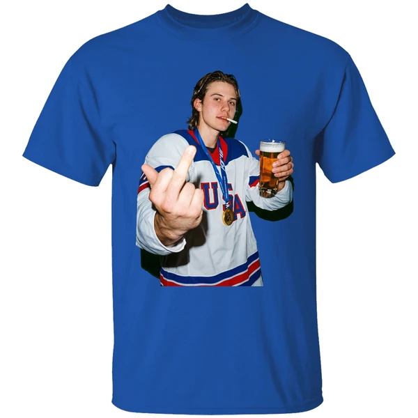 Jack Hughes Middle Finger And Beer Usa Hockey Champion Gold 2026 Shirt - Image 8