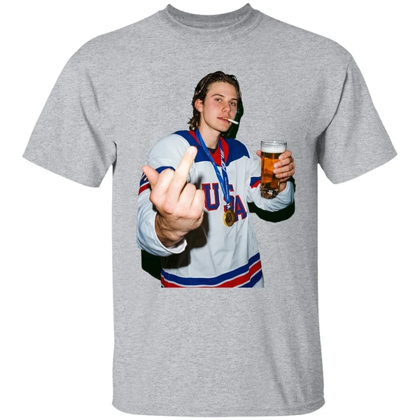 Jack Hughes Middle Finger And Beer Usa Hockey Champion Gold 2026 Shirt - Image 9