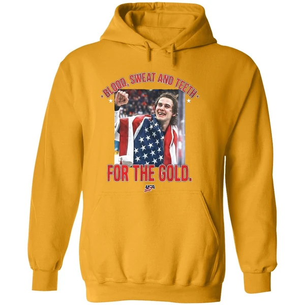 Jack Hughes Olympic Blood Sweat And Teeth For The Gold Usa Hockey 2026 Hoodie