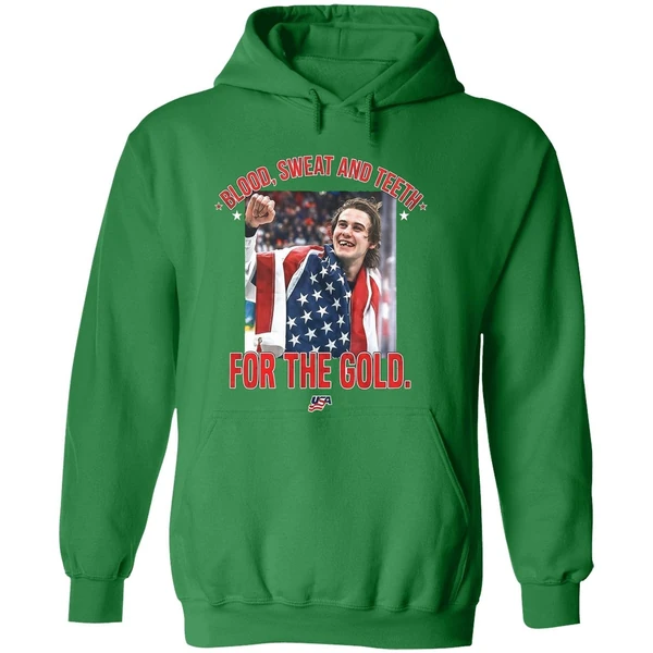 Jack Hughes Olympic Blood Sweat And Teeth For The Gold Usa Hockey 2026 Hoodie - Image 2