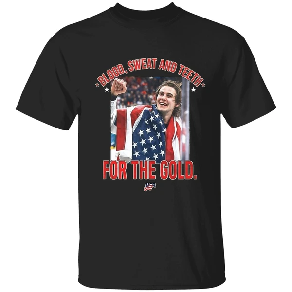 Jack Hughes Olympic Blood Sweat And Teeth For The Gold Usa Hockey 2026 Shirt