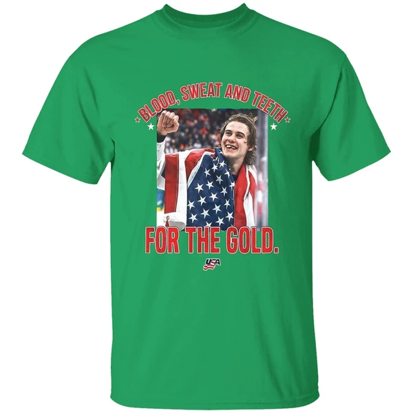 Jack Hughes Olympic Blood Sweat And Teeth For The Gold Usa Hockey 2026 Shirt - Image 2