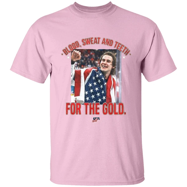 Jack Hughes Olympic Blood Sweat And Teeth For The Gold Usa Hockey 2026 Shirt - Image 3