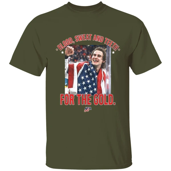 Jack Hughes Olympic Blood Sweat And Teeth For The Gold Usa Hockey 2026 Shirt - Image 4