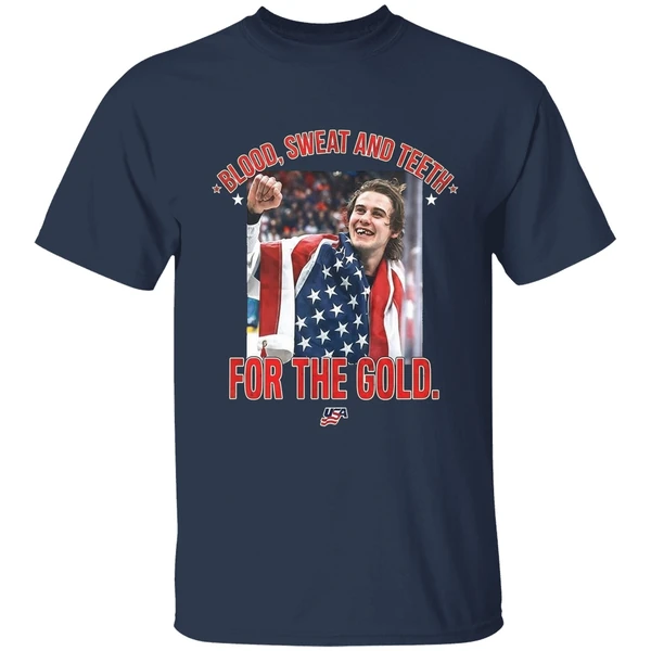 jack hughes olympic blood sweat and teeth for the gold usa hockey 2026 shirt navy