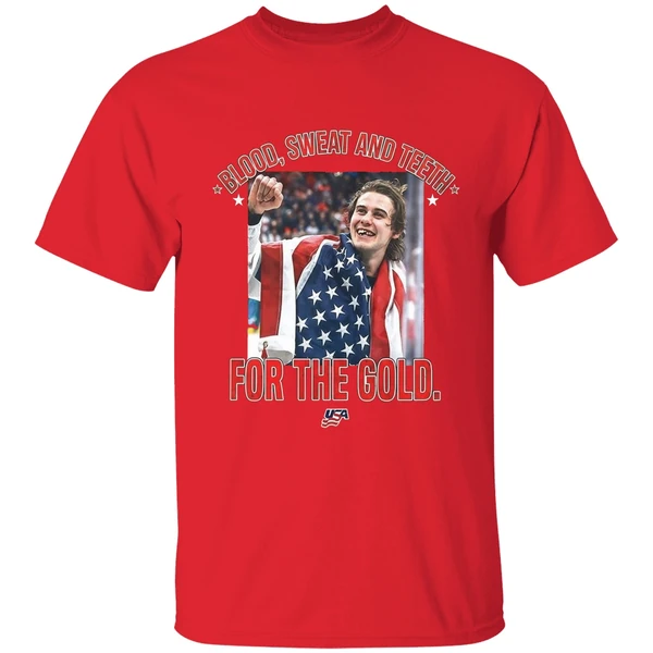 Jack Hughes Olympic Blood Sweat And Teeth For The Gold Usa Hockey 2026 Shirt - Image 7