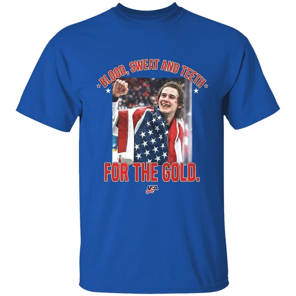 Jack Hughes Olympic Blood Sweat And Teeth For The Gold Usa Hockey 2026 Shirt - Image 8