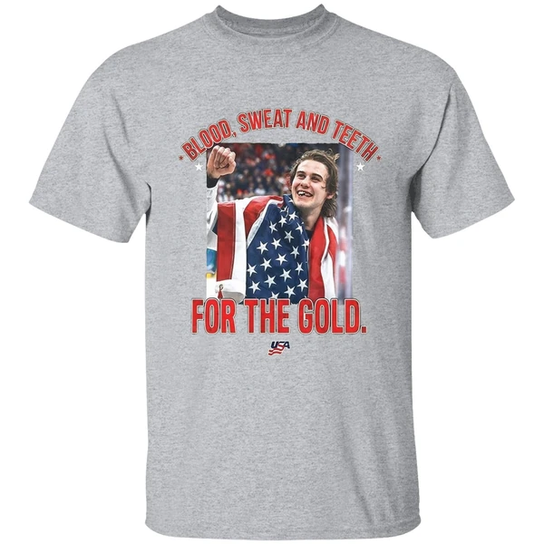 Jack Hughes Olympic Blood Sweat And Teeth For The Gold Usa Hockey 2026 Shirt - Image 9