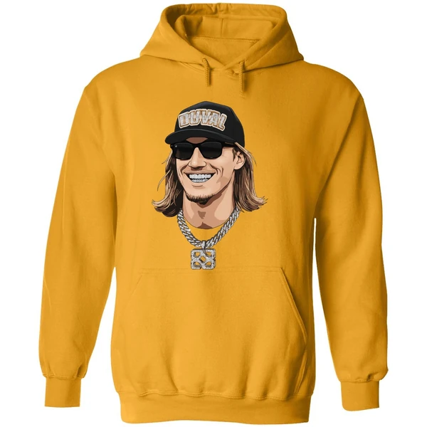 Jacksonville Jaguars Qb Trevor Lawrence Steezy Trev Small Market Big Grillz Portrait Hoodie