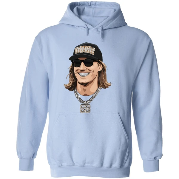 Jacksonville Jaguars Qb Trevor Lawrence Steezy Trev Small Market Big Grillz Portrait Hoodie - Image 4