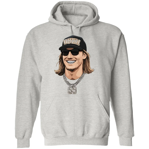 Jacksonville Jaguars Qb Trevor Lawrence Steezy Trev Small Market Big Grillz Portrait Hoodie - Image 9