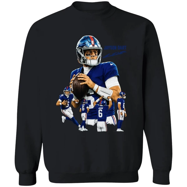 Jaxson Dart The Arrival New York Giants Nfl Football Signature Graphic Sweatshirt - Image 9